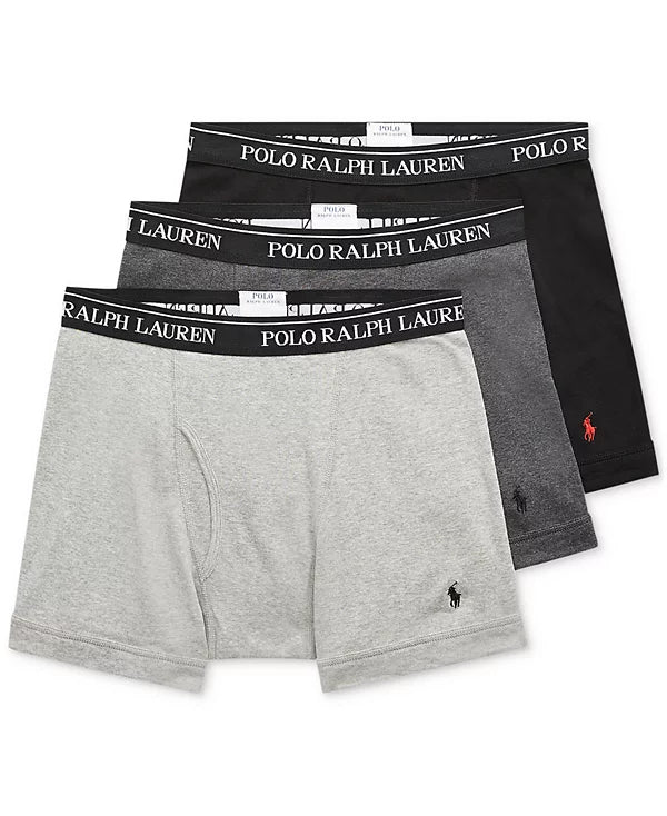 Polo Ralph Lauren Men's 3-Pack Classic Cotton Boxer Briefs Gray Black