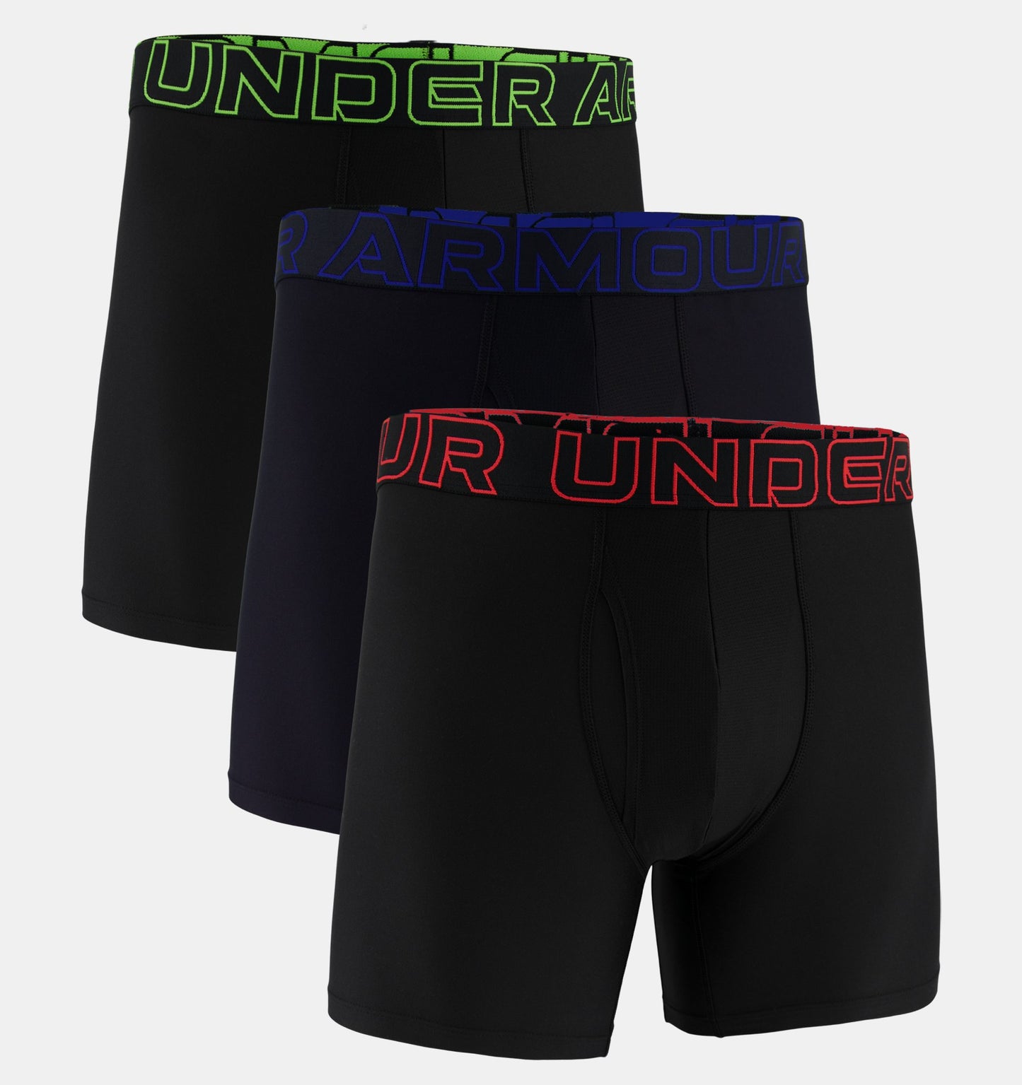 Under Armour Men's 3 Pack Performance 6" Black Colorful Band Boxerjock Boxer Briefs