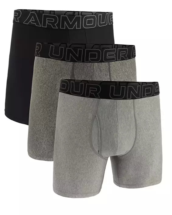 Under Armour Men's 3 Pack Performance 6" Gray Black Boxerjock Boxer Briefs