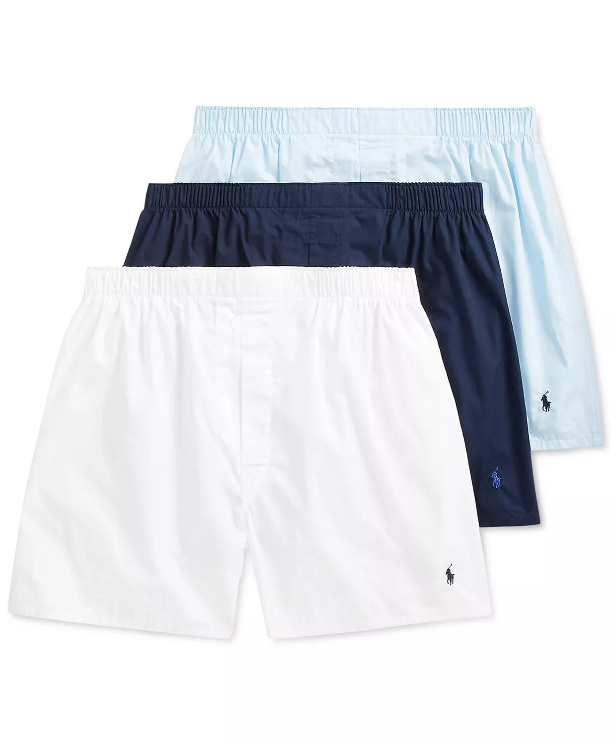 Polo Ralph Lauren Men's 3-Pack Classic Woven Cotton Boxers White Blue