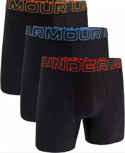 Under Armour Men's 3 Pack Performance 6" Black Multi Boxerjock Boxer Briefs